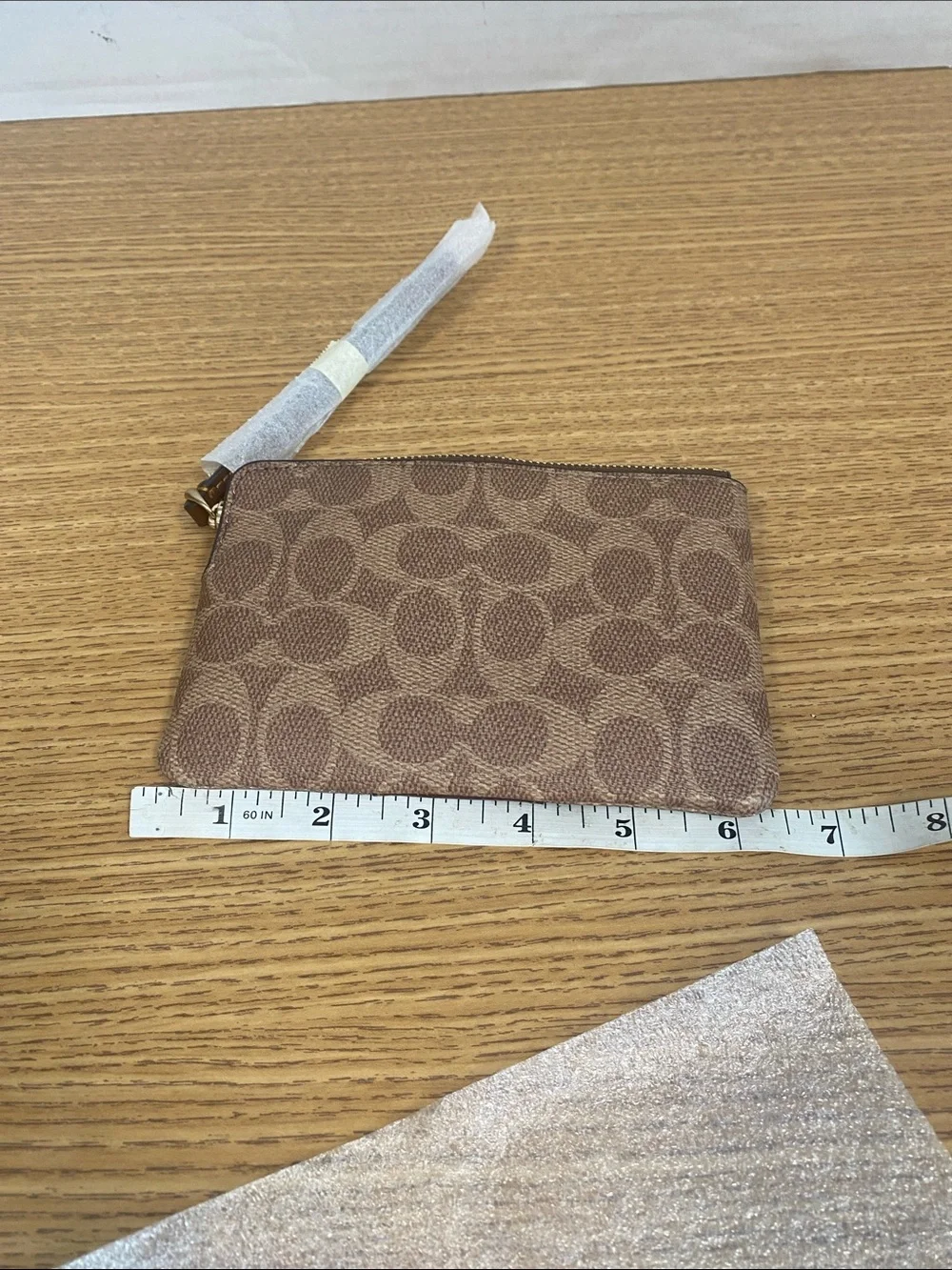 Coach Brown Signature Canvas Wristlet with Leather Trim